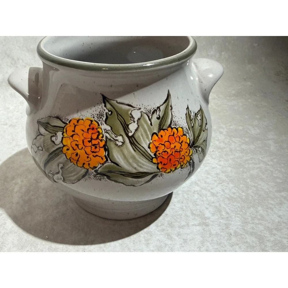 Pfalzkeramik Germany Marigold Floral Stoneware Crock‎ Speckled Pottery Planter